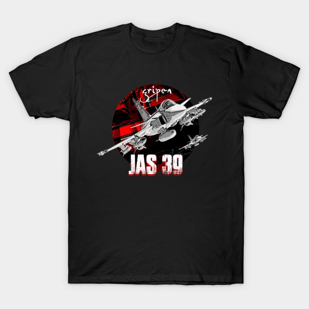 Gripen JAS-39 Swedish Fighterjet T-Shirt by aeroloversclothing